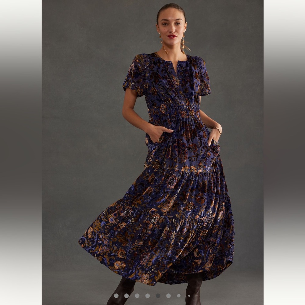 Anthropologie Purple and Gold Somerset Maxi Dress Velvet Edition
